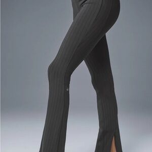 ALO Yoga Black Ribbed Boot Cut Pants with Side Slit